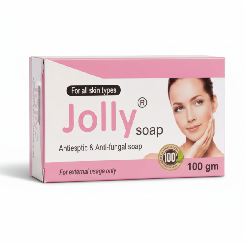 Jolly soap packaging with a woman's face on a white background