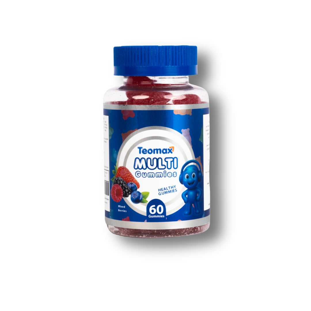 Bottle of Teomax Multi Gummies on a white background