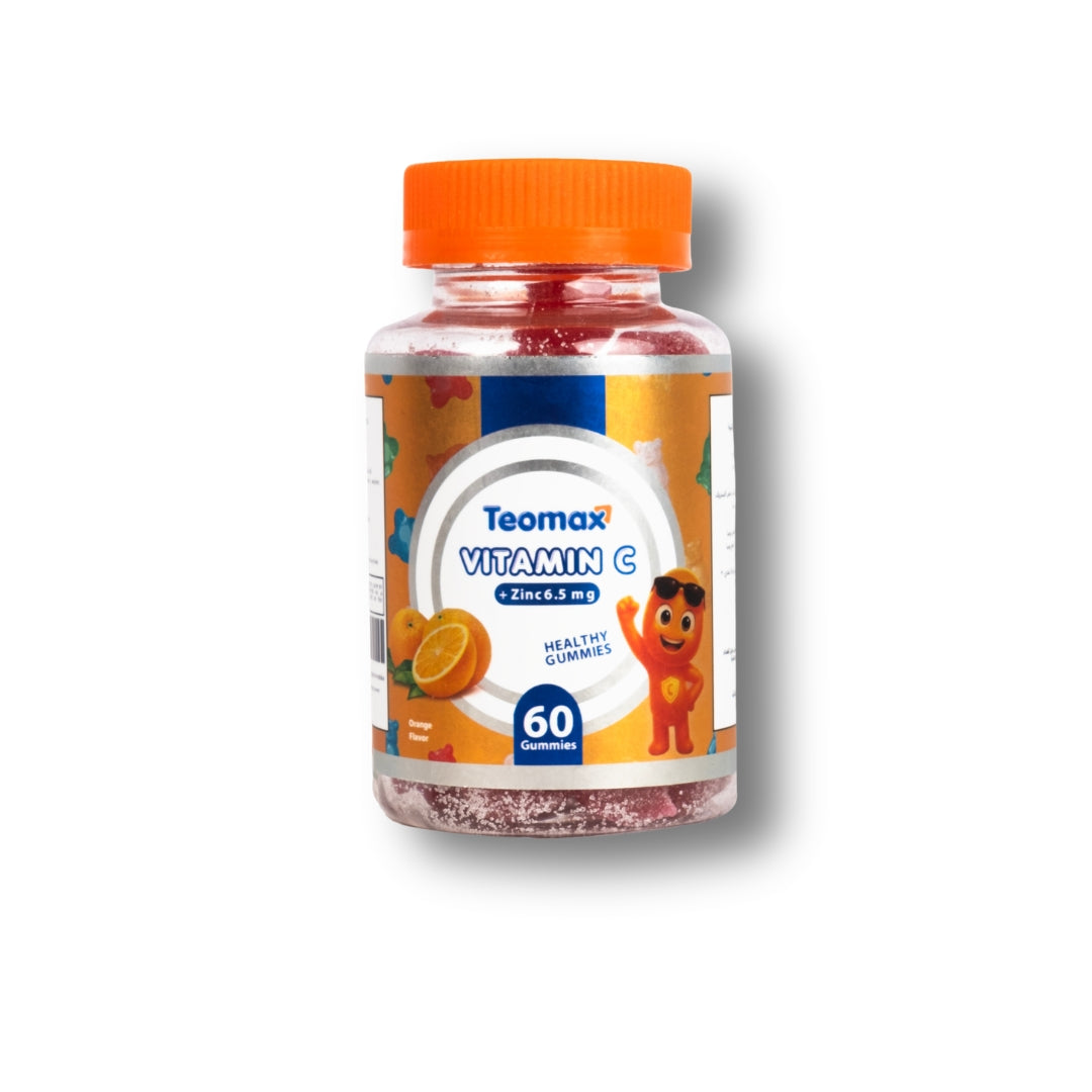 Teomax Vitamin C gummy supplement bottle on a white background